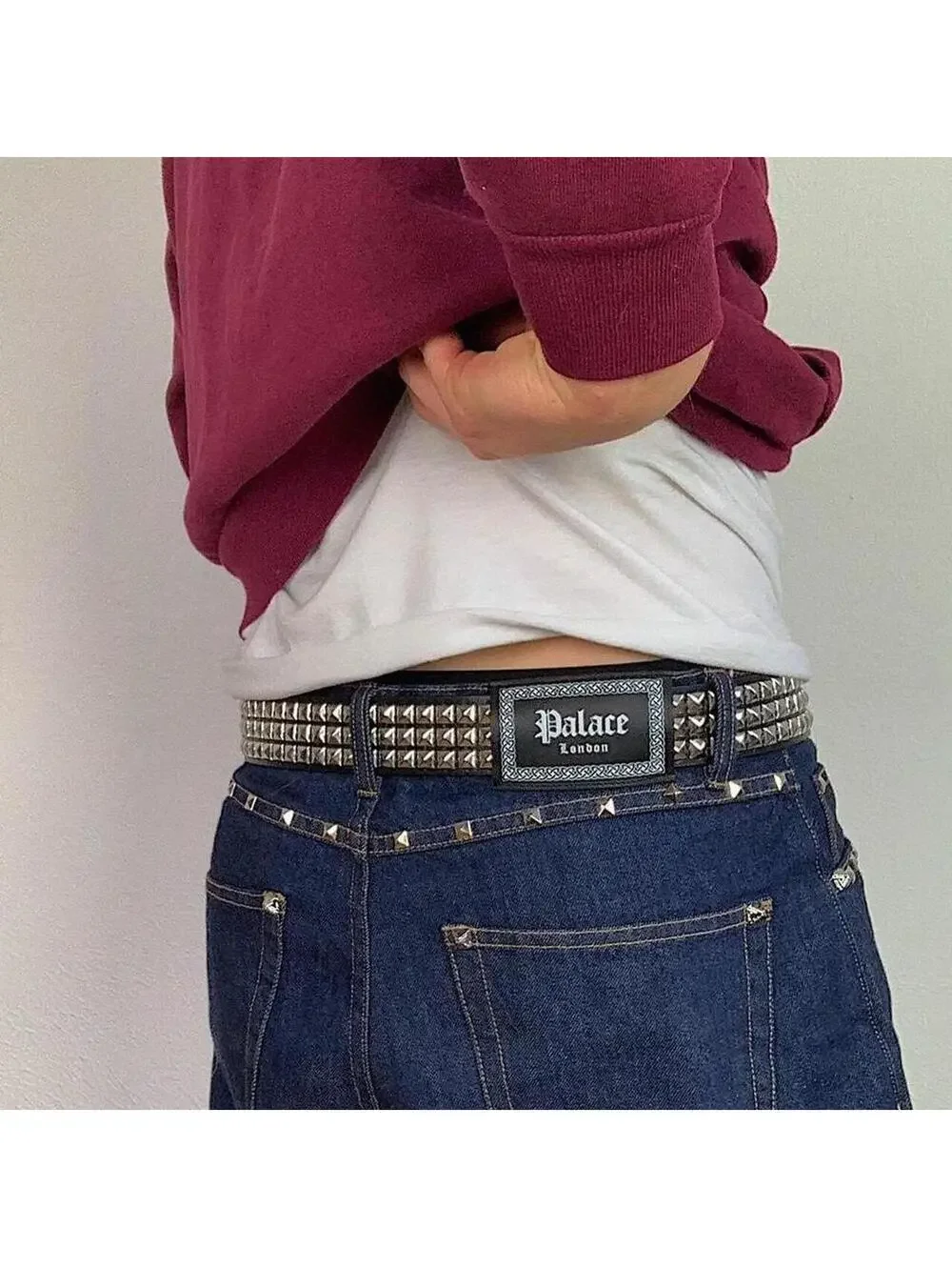 Vintage y2k 2000s Punk Style Diamond Studded Skeleton black essential belt.